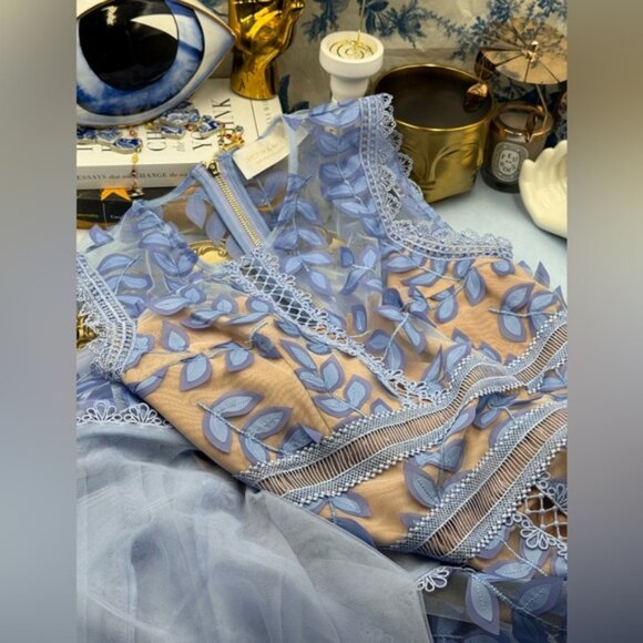 🆕 BRONX & BANCO 🧿 NWOT Violet Flared Embroidered Mesh Midi Dress, Sz M US 6 - Picture 13 of 16